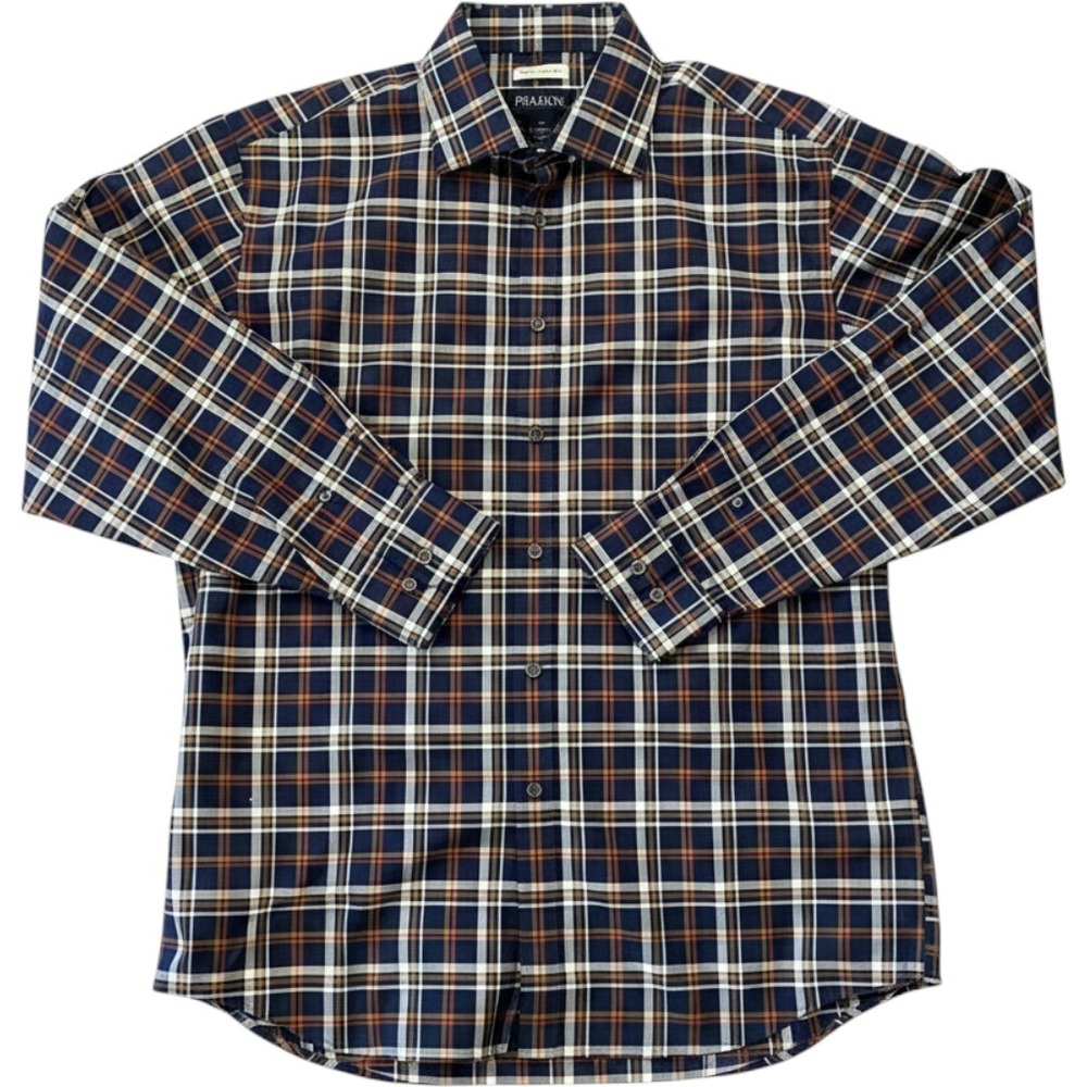 Jos. A. Bank Button Down Shirt Mens M Blue Plaid Traditional Fit Long Sleeve